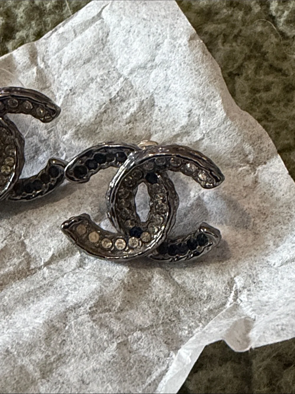 CHANEL Silver Crystal CC Logo Stud Earrings - Picture 2 of 5